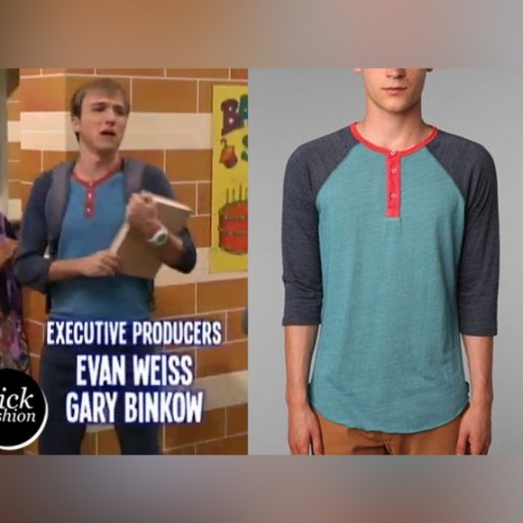 Alternative 3/4 Sleeve Two Tone Henley Tee Blue Burnout Cotton Soft Trendy GUC - Picture 2 of 6